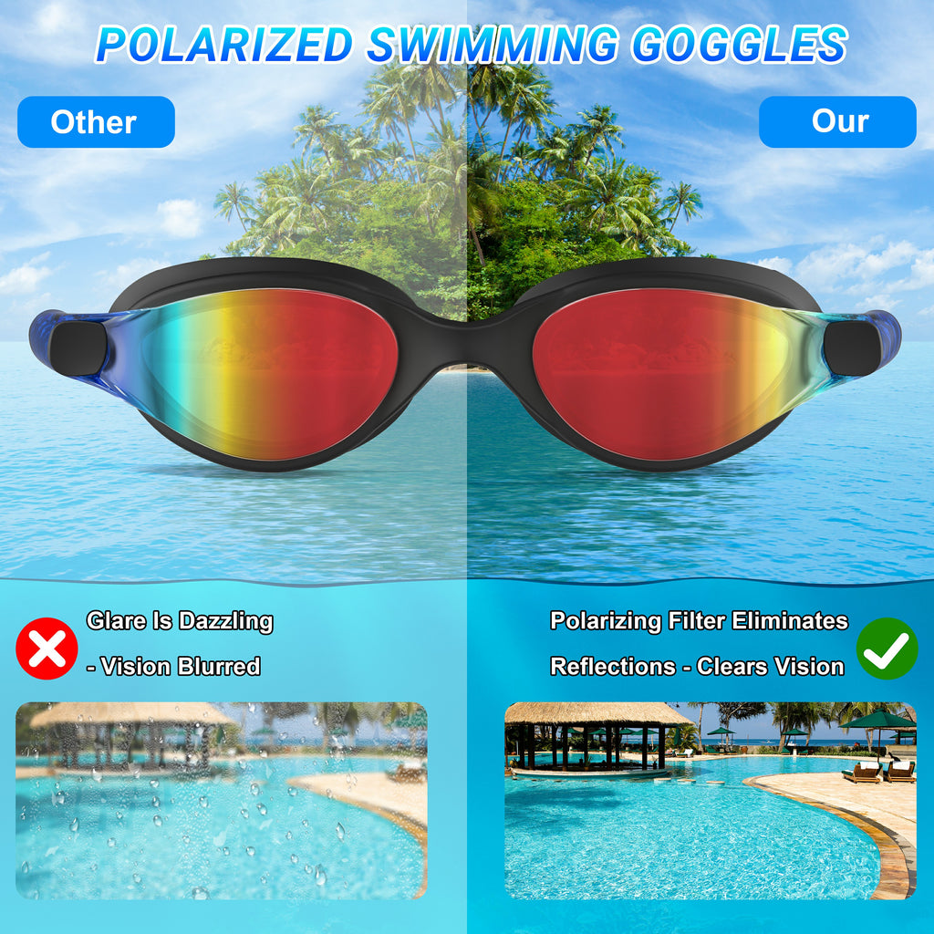 Ambienden Polarising Swimming Goggles for Men and Women, Professional Diving Goggles, Galvanised Lens, UV Protection, Anti-Fog, Tight Swimming Goggles for Adults and Teenagers