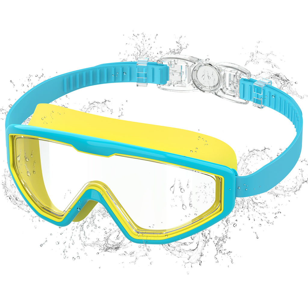 Ambienden Children's Diving Goggles, Anti-Fog UV Protection, Wide Angle Vision, 1-Click Adjustment, Silicone Seal, Unisex Swimming Goggles Children 3-12 Years