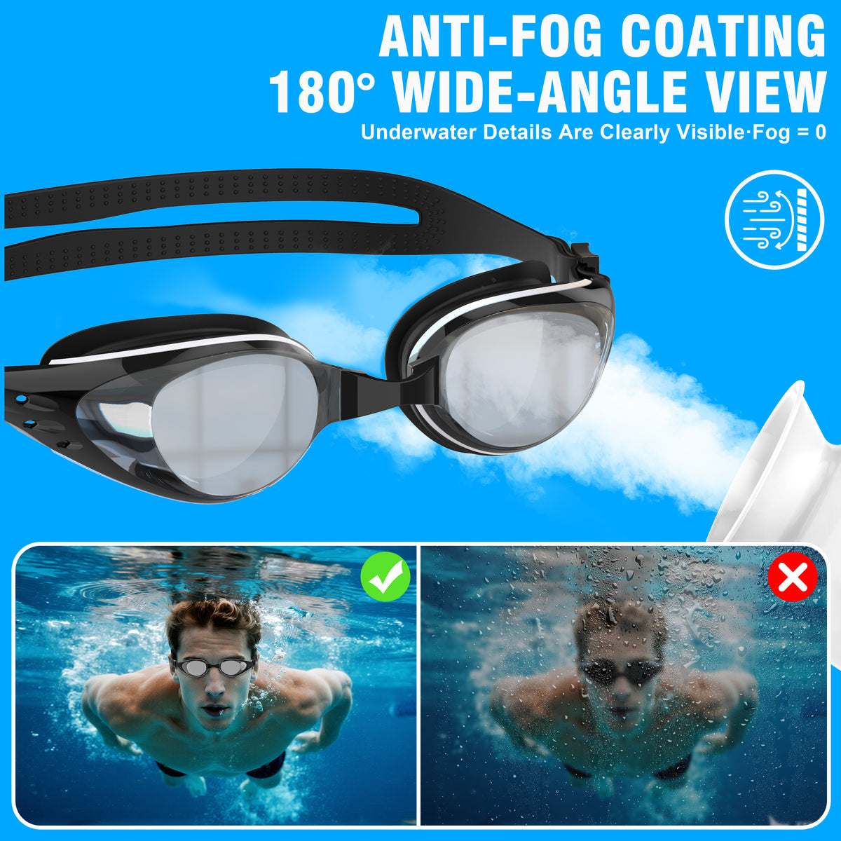 Ambienden Swimming Goggles Women/Men Anti-Fog Self-Adjustment Silicone