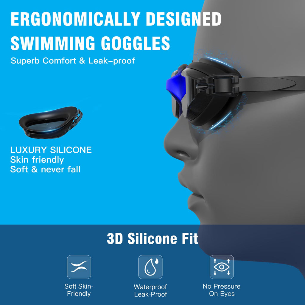 Ambienden Swimming Goggles Women/Men Anti-Fog Adjustable Wide-Angle