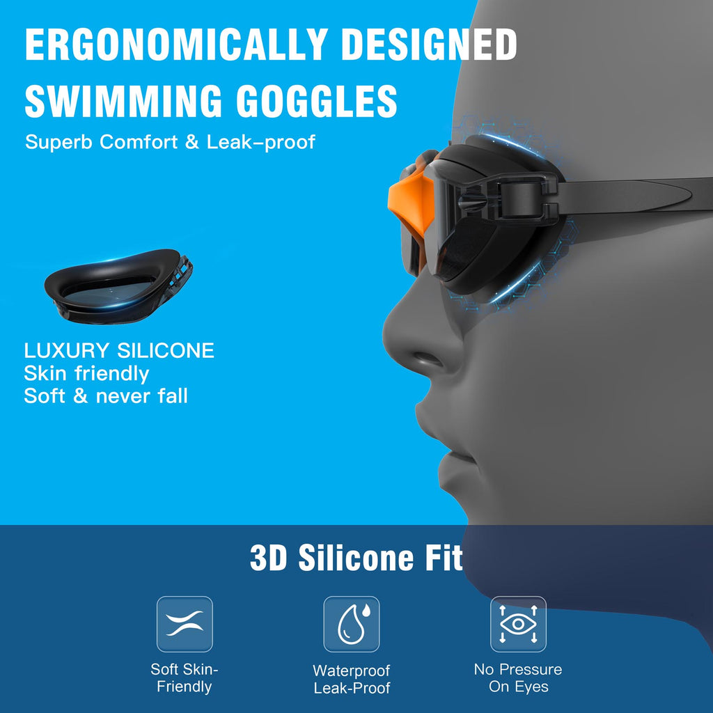Ambienden Swimming Goggles Women/Men Anti-Fog Adjustable Wide-Angle