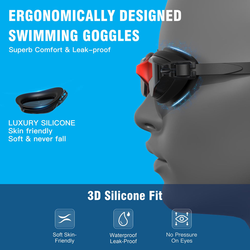 Ambienden Swimming Goggles Women/Men Anti-Fog Adjustable Wide-Angle