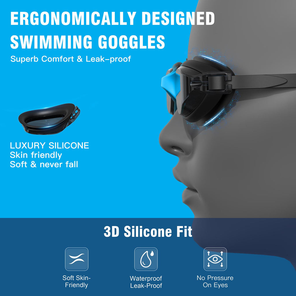 Ambienden Swimming Goggles Women/Men Anti-Fog Adjustable Wide-Angle