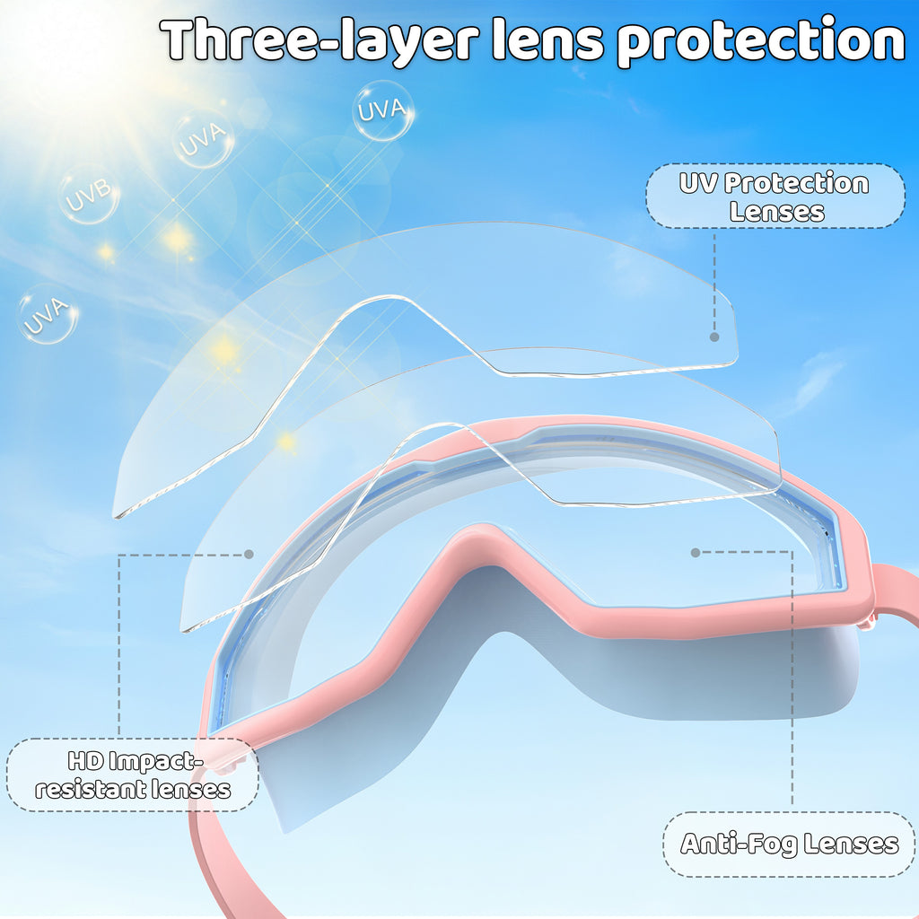 Ambienden Children's Diving Goggles, Anti-Fog UV Protection, Wide Angle Vision, 1-Click Adjustment, Silicone Seal, Unisex Swimming Goggles Children 3-12 Years