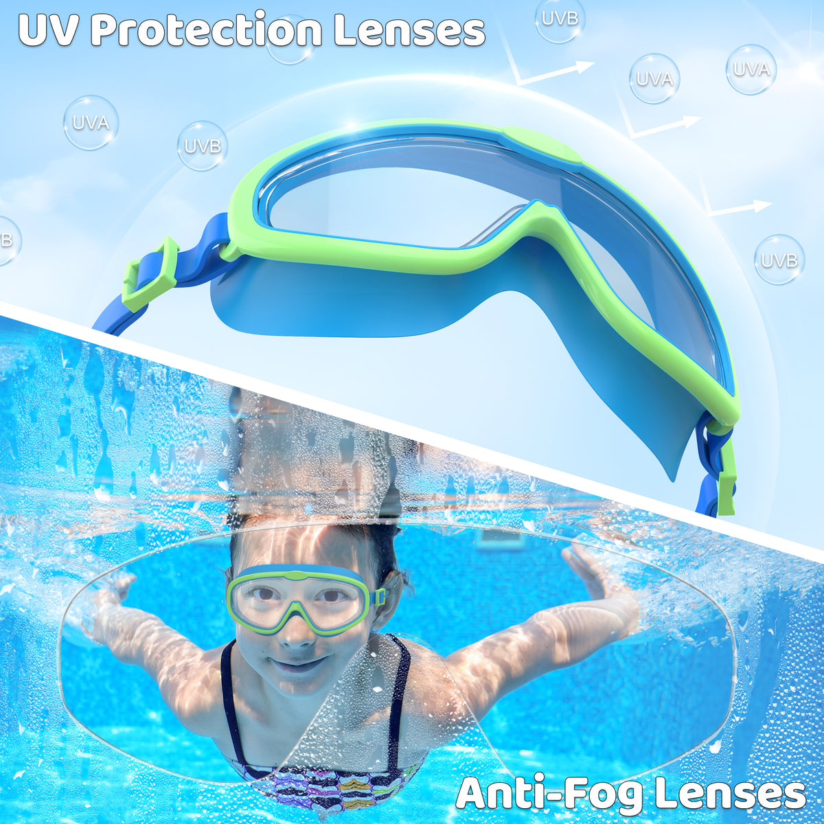 Ambienden 2Pcs Set Swimming Goggles Kids 3-14 Years Anti-Fog