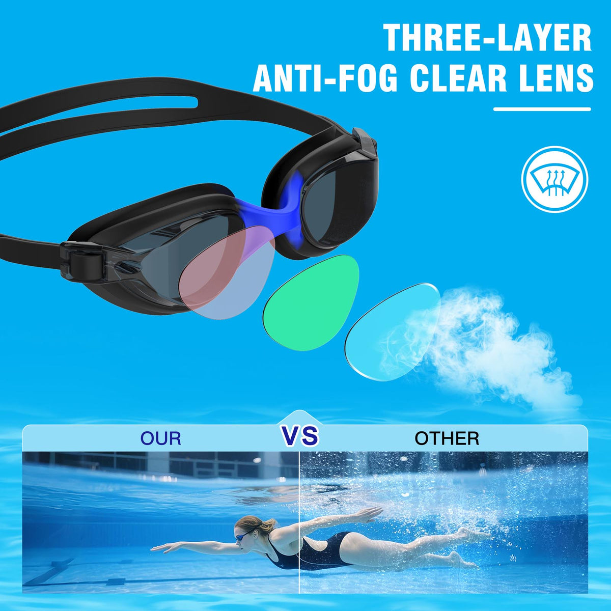 Ambienden Swimming Goggles Women/Men Anti-Fog Adjustable Wide-Angle
