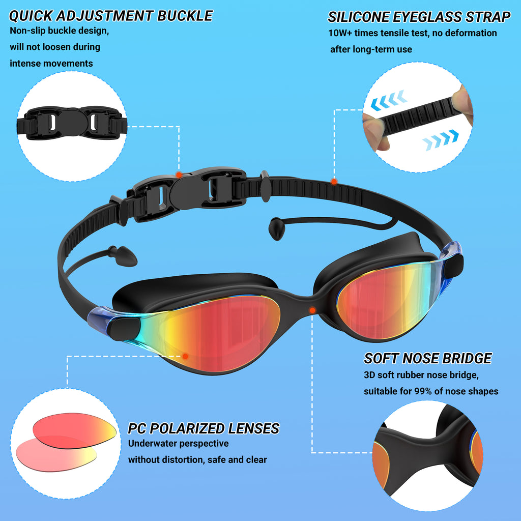 Ambienden Polarising Swimming Goggles for Men and Women, Professional Diving Goggles, Galvanised Lens, UV Protection, Anti-Fog, Tight Swimming Goggles for Adults and Teenagers