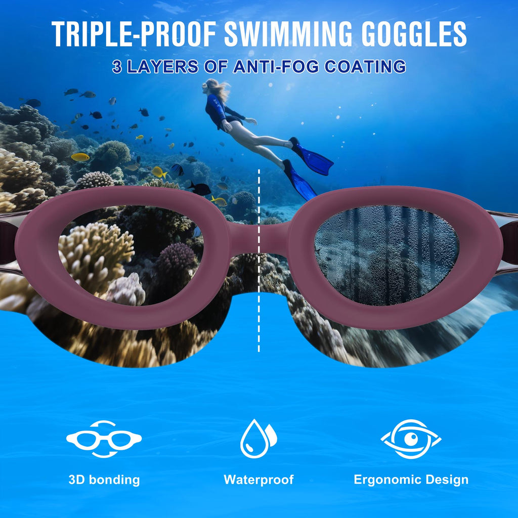 Ambienden Swimming Goggles Women/Men Anti-Fog Comfort Fit Waterproof