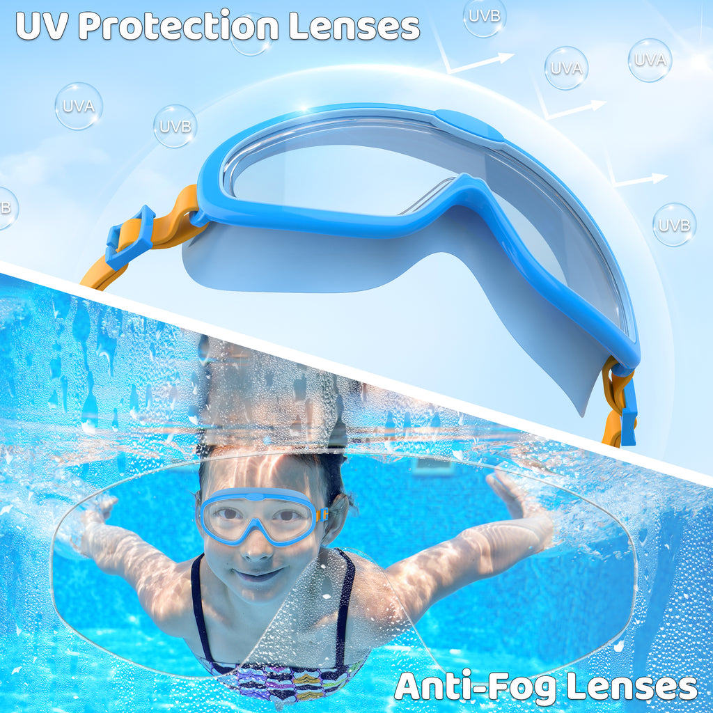 Ambienden 2Pcs Set Swimming Goggles Kids 3-14 Years Anti-Fog
