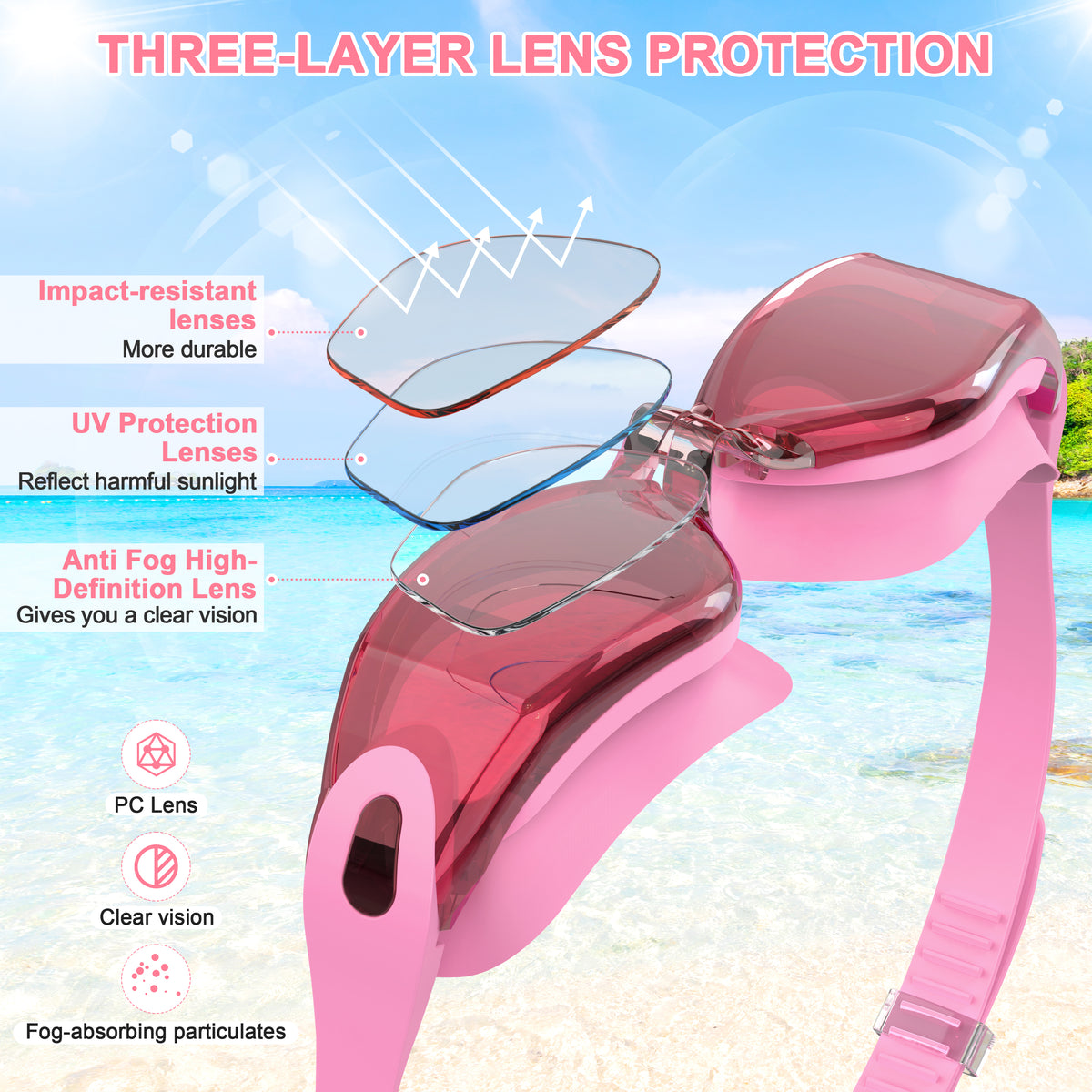 Ambienden Adult Swimming Pool Goggles, Anti-Fog Waterproof White UV Protection