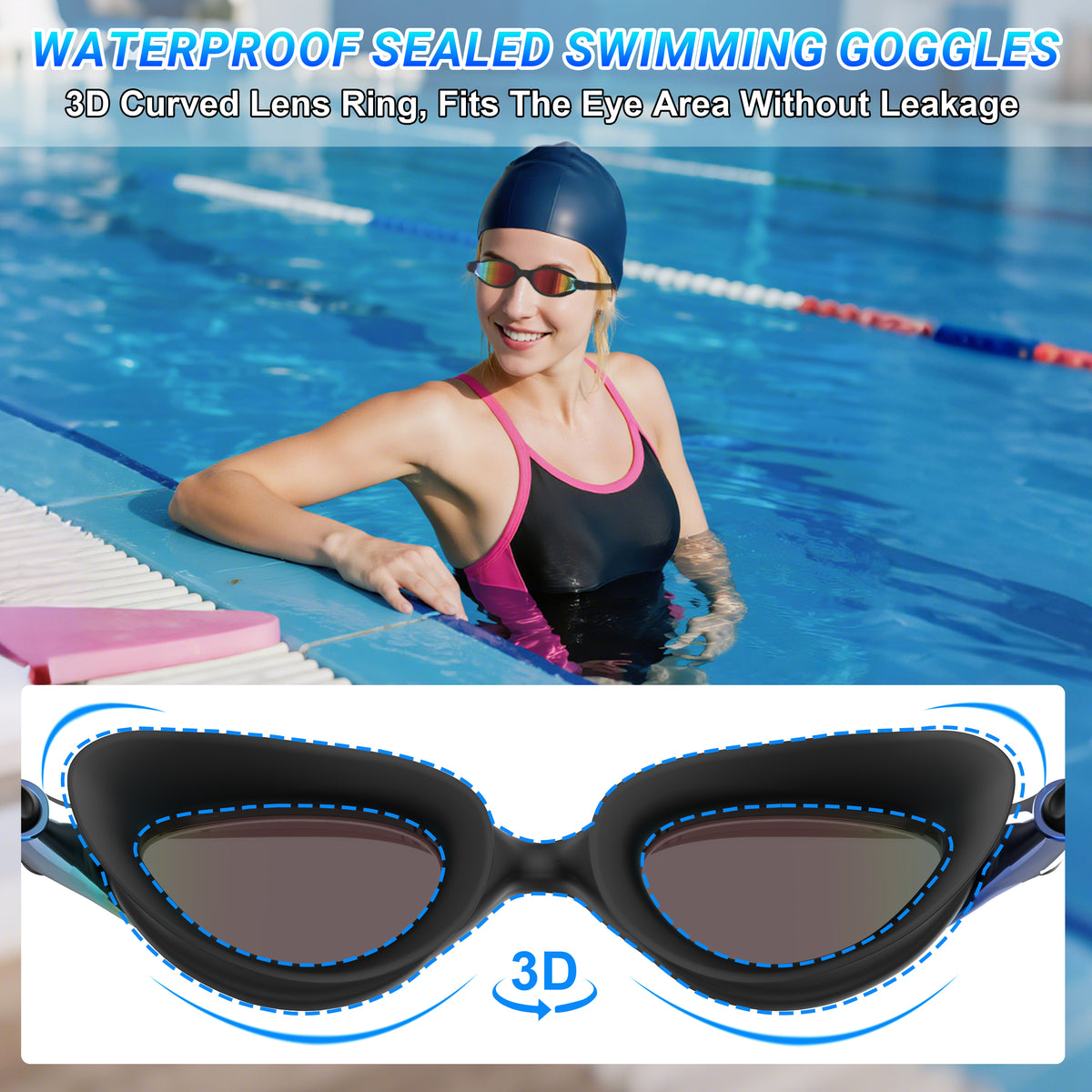 Ambienden Polarising Swimming Goggles for Men and Women, Professional Diving Goggles, Galvanised Lens, UV Protection, Anti-Fog, Tight Swimming Goggles for Adults and Teenagers