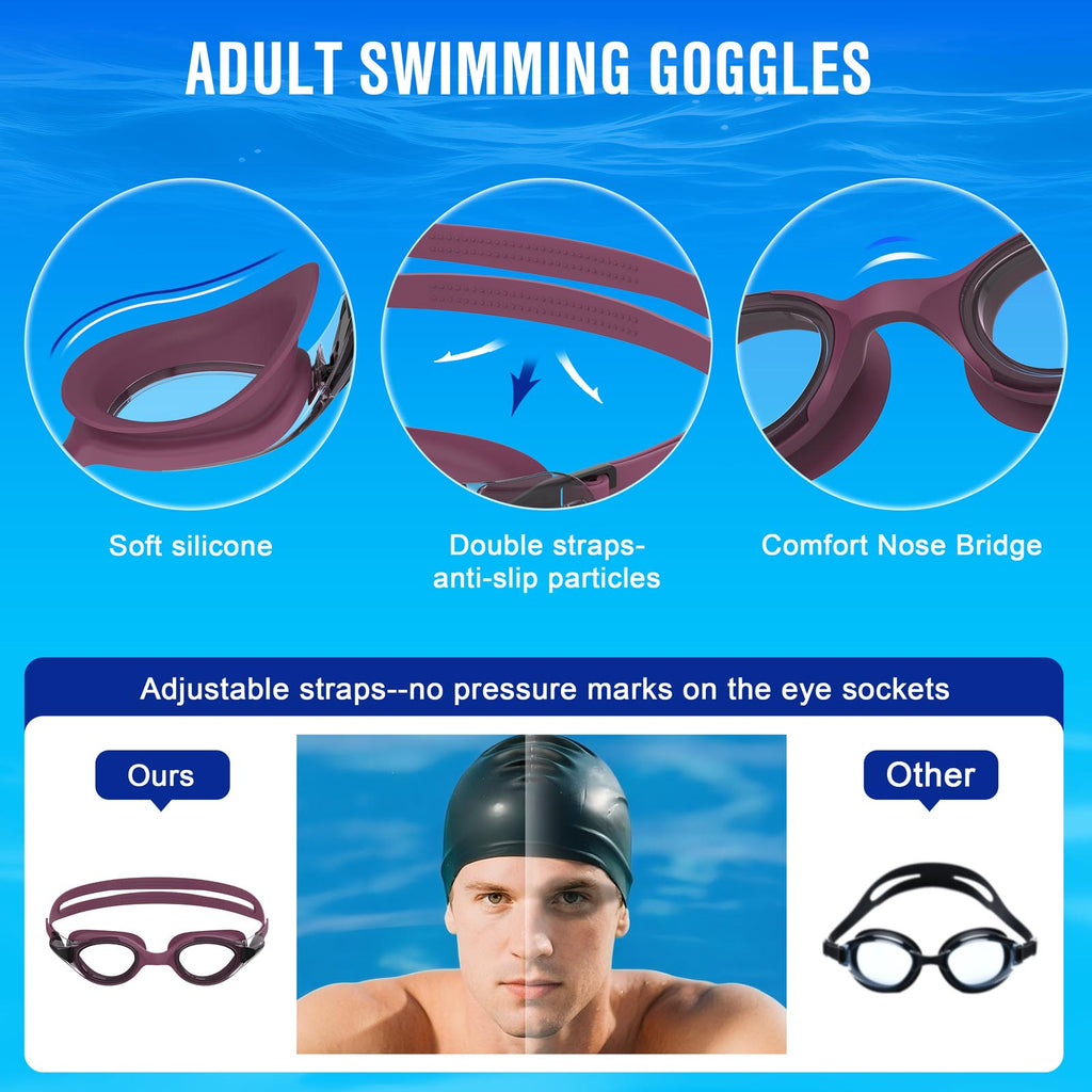 Ambienden Swimming Goggles Women/Men Anti-Fog Comfort Fit Waterproof