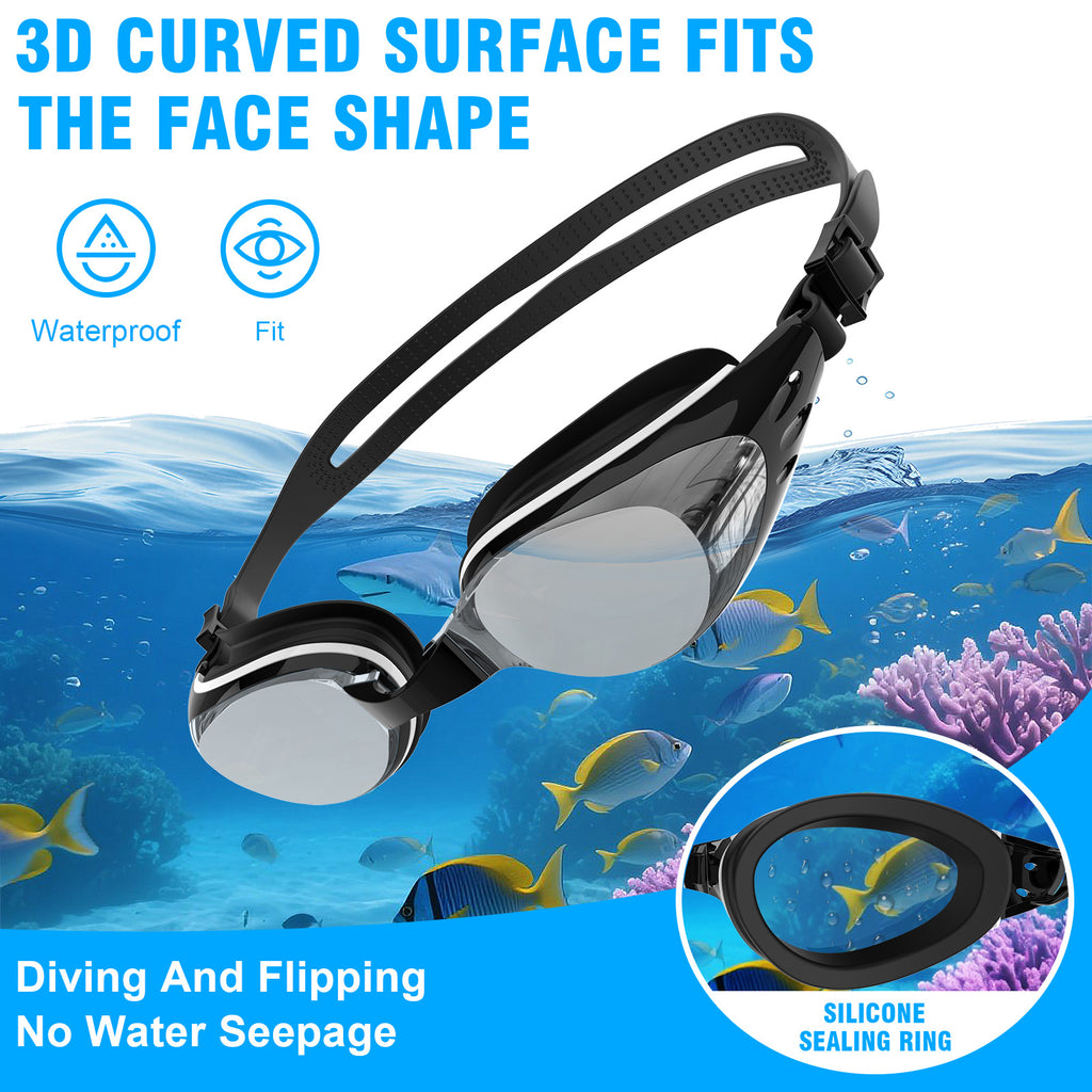 Ambienden Swimming Goggles Women/Men Anti-Fog Self-Adjustment Silicone