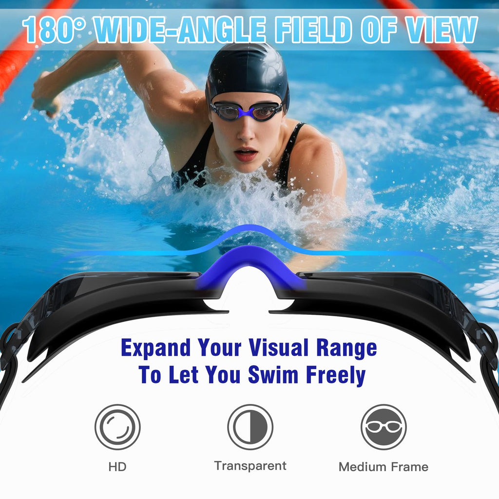 Ambienden Swimming Goggles Women/Men Anti-Fog Adjustable Wide-Angle