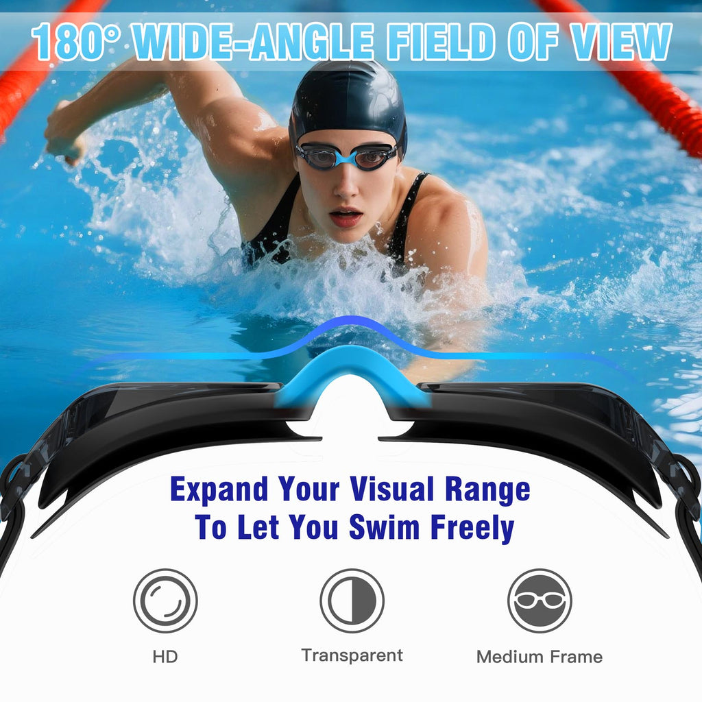 Ambienden Swimming Goggles Women/Men Anti-Fog Adjustable Wide-Angle