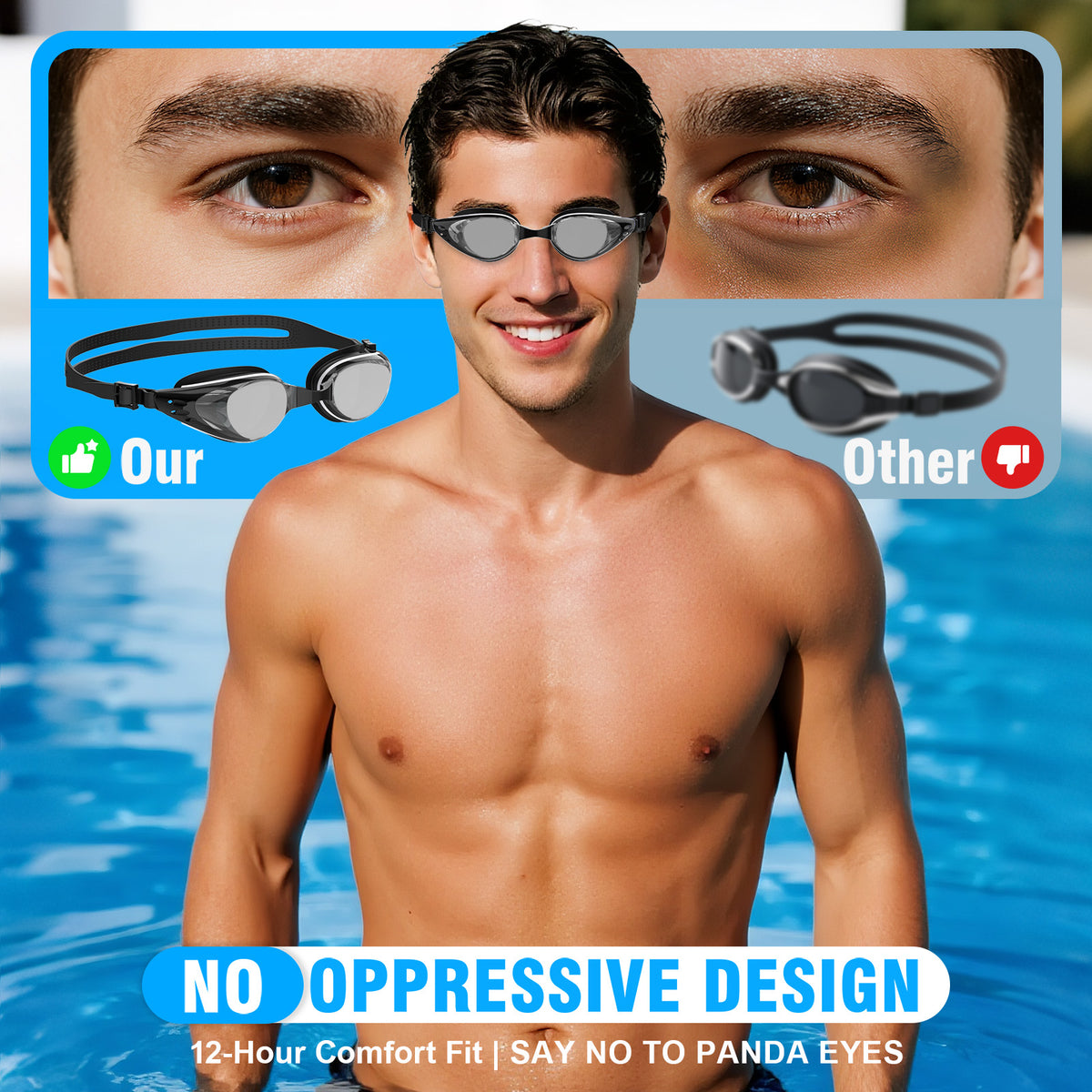 Ambienden Swimming Goggles Women/Men Anti-Fog Self-Adjustment Silicone