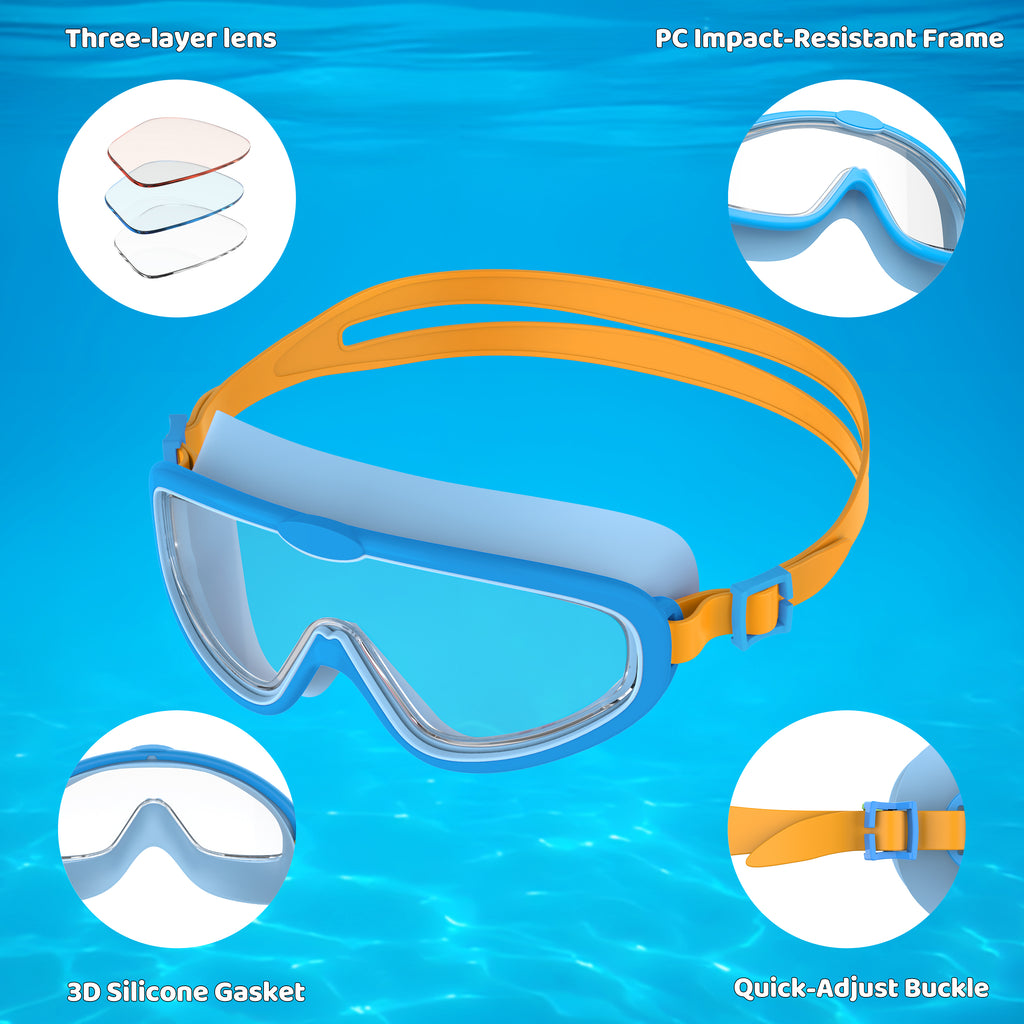 Ambienden 2Pcs Set Swimming Goggles Kids 3-14 Years Anti-Fog