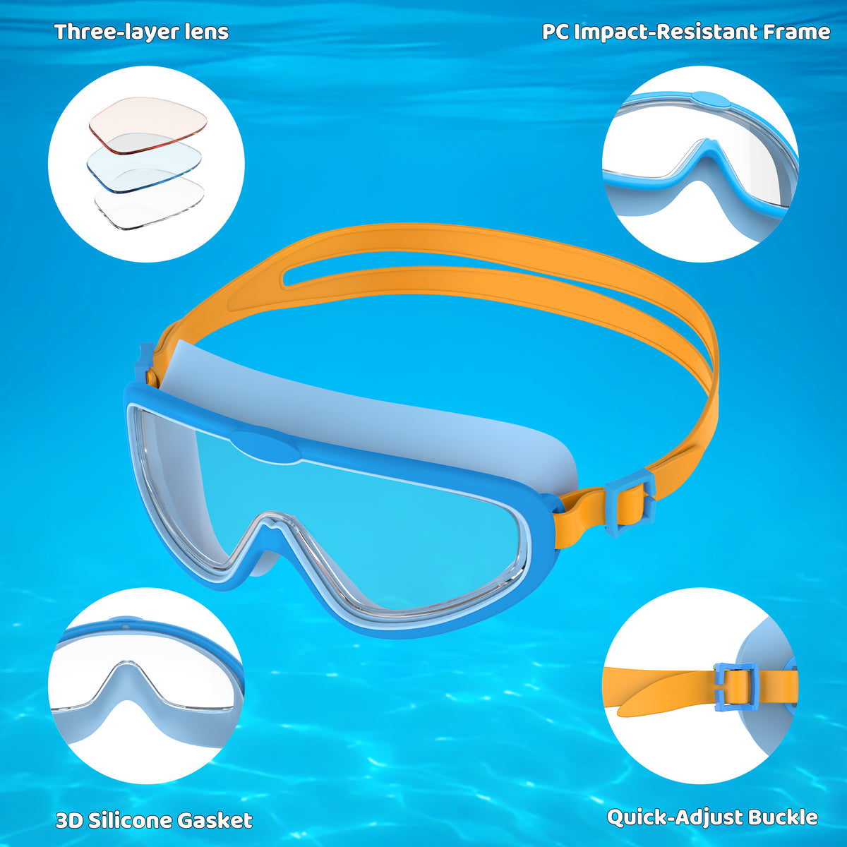 Ambienden 2Pcs Set Swimming Goggles Kids 3-14 Years Anti-Fog