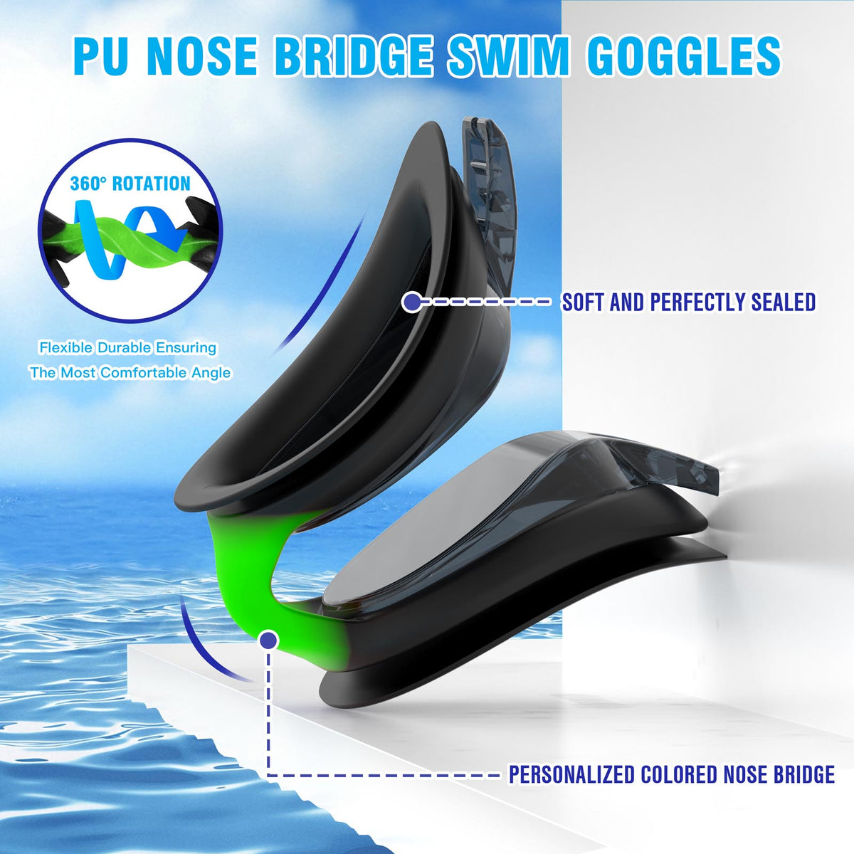 Ambienden Swimming Goggles Women/Men Anti-Fog Adjustable Wide-Angle