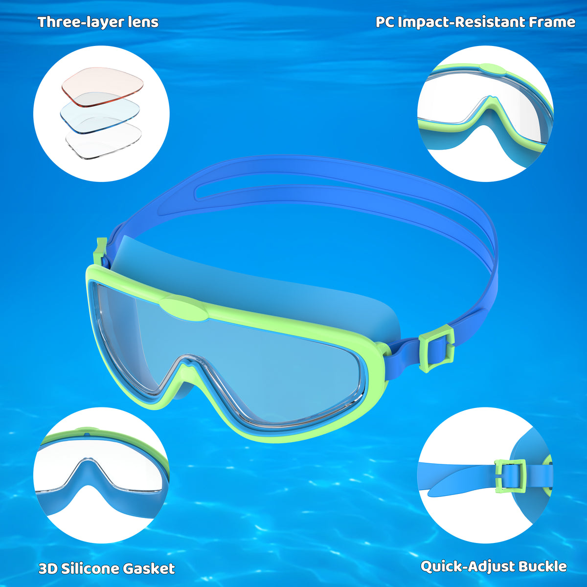 Ambienden 2Pcs Set Swimming Goggles Kids 3-14 Years Anti-Fog