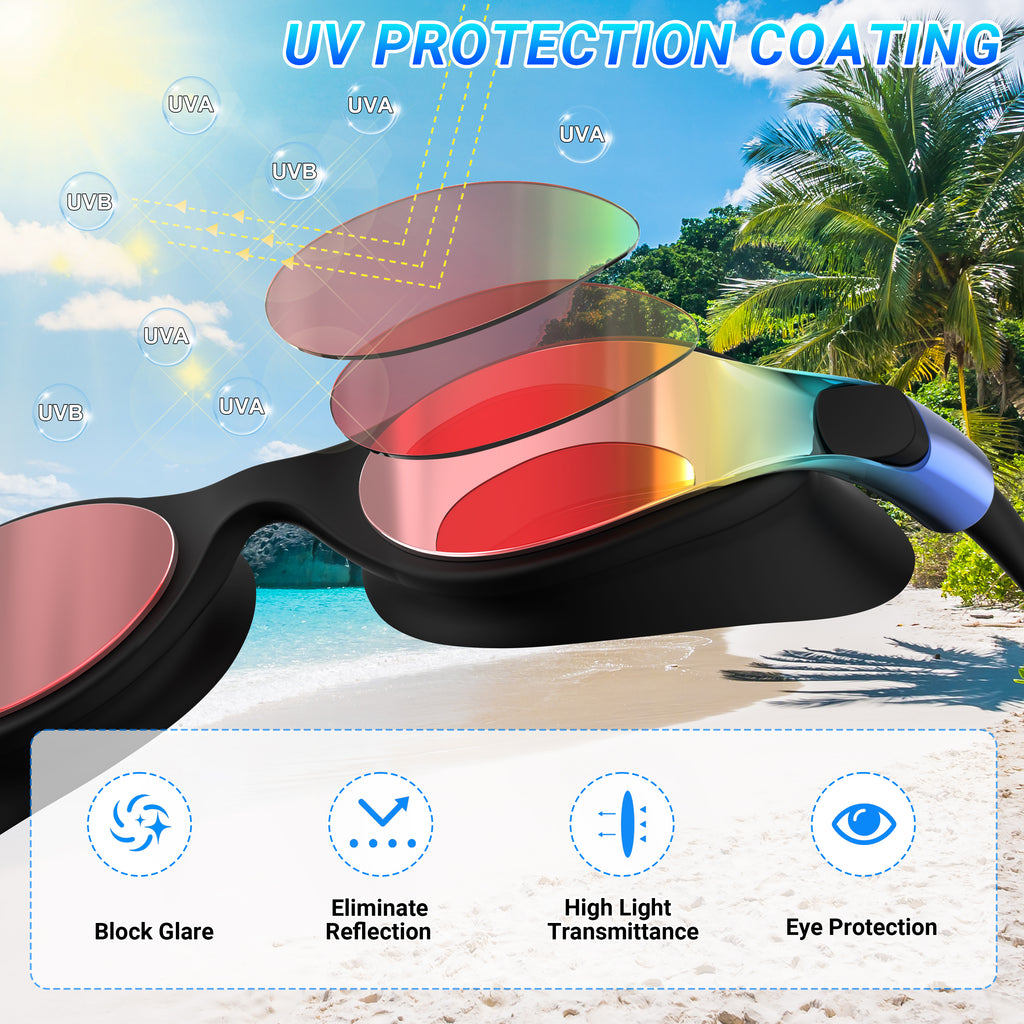 Ambienden Polarising Swimming Goggles for Men and Women, Professional Diving Goggles, Galvanised Lens, UV Protection, Anti-Fog, Tight Swimming Goggles for Adults and Teenagers