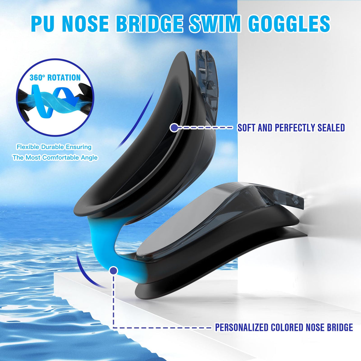 Ambienden Swimming Goggles Women/Men Anti-Fog Adjustable Wide-Angle