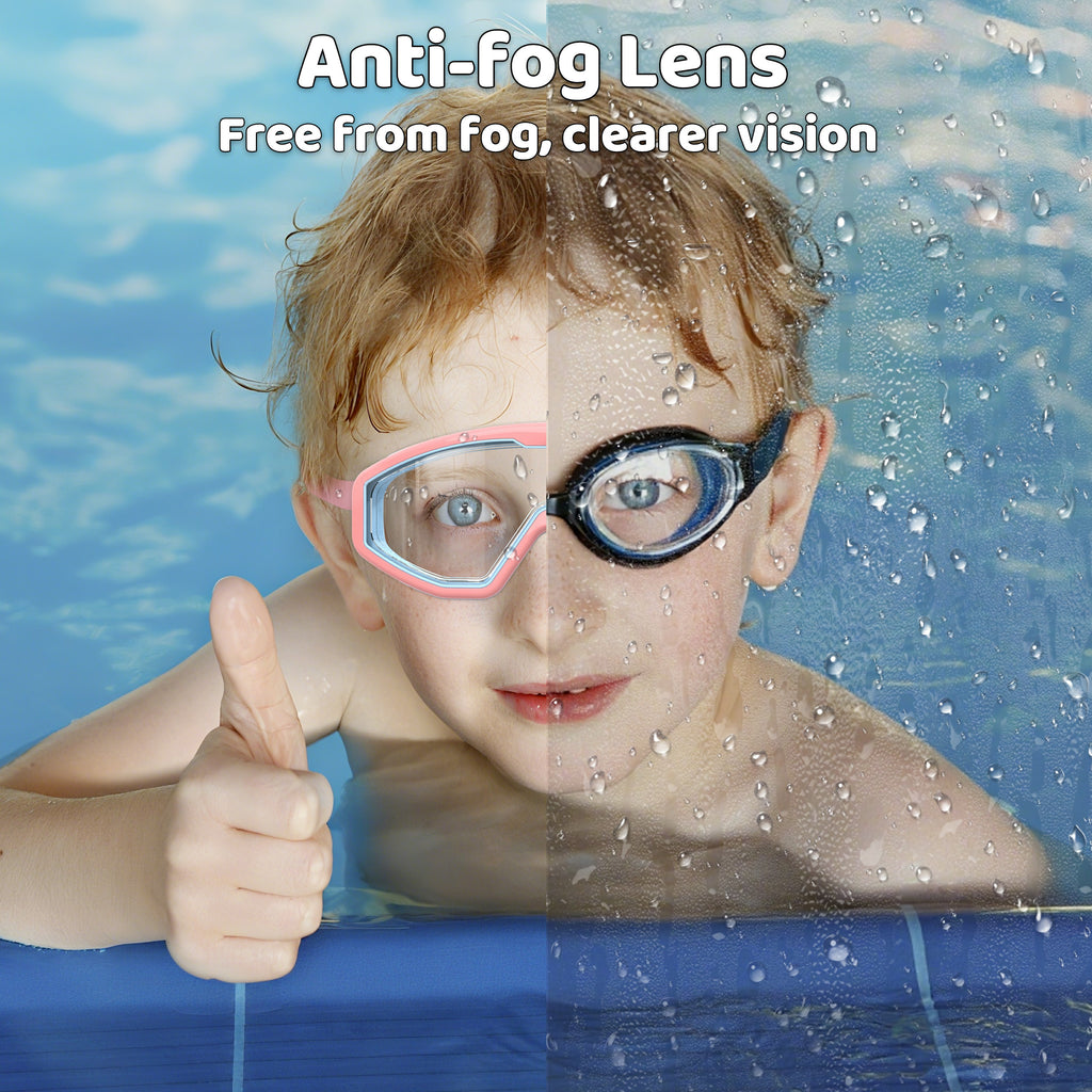 Ambienden Children's Diving Goggles, Anti-Fog UV Protection, Wide Angle Vision, 1-Click Adjustment, Silicone Seal, Unisex Swimming Goggles Children 3-12 Years