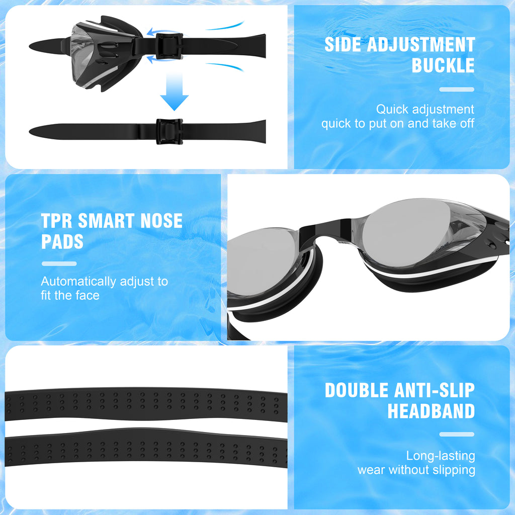 Ambienden Swimming Goggles Women/Men Anti-Fog Self-Adjustment Silicone