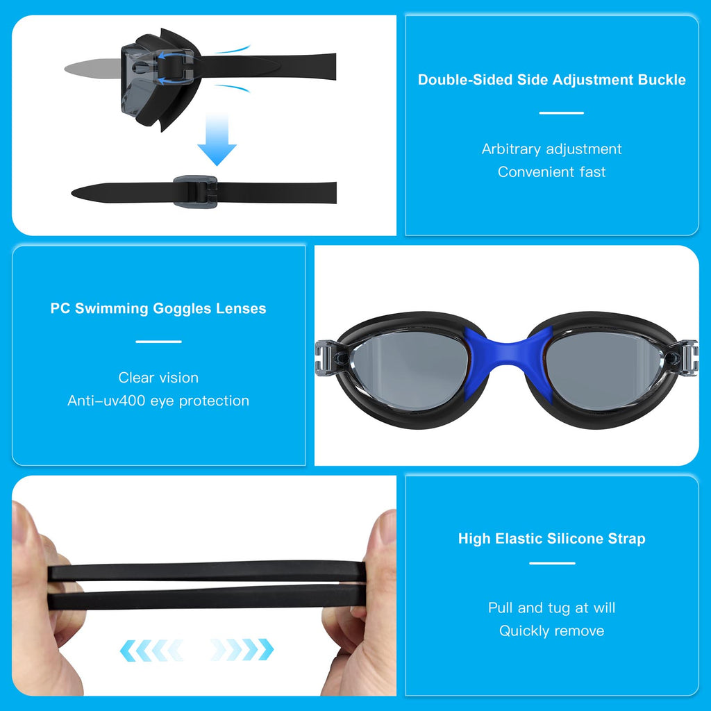 Ambienden Swimming Goggles Women/Men Anti-Fog Adjustable Wide-Angle