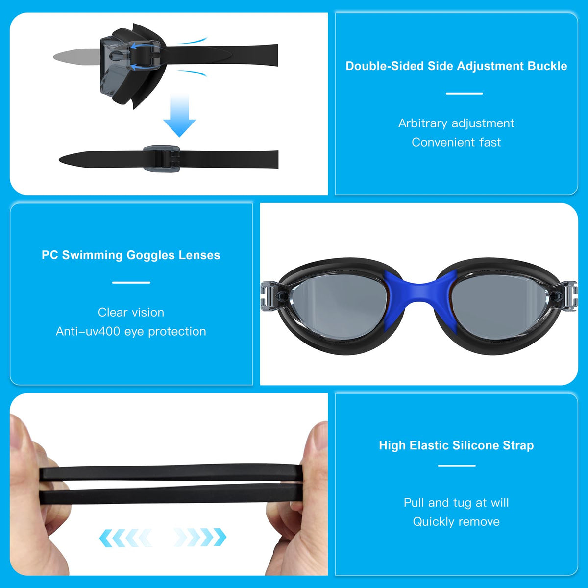 Ambienden Swimming Goggles Women/Men Anti-Fog Adjustable Wide-Angle