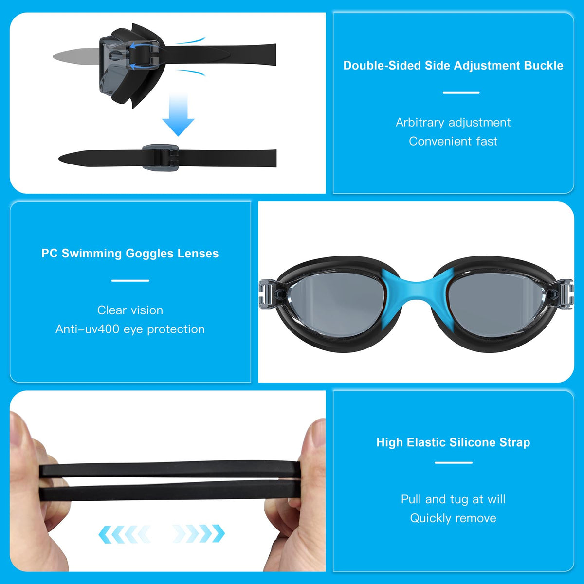 Ambienden Swimming Goggles Women/Men Anti-Fog Adjustable Wide-Angle