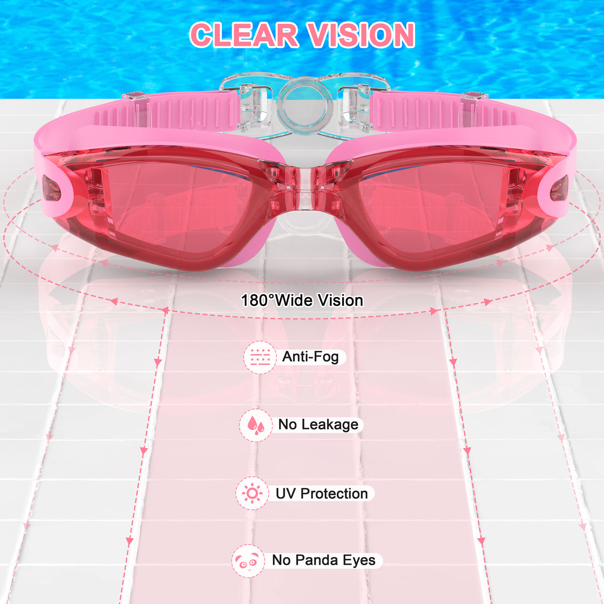 Ambienden Adult Swimming Pool Goggles, Anti-Fog Waterproof White UV Protection