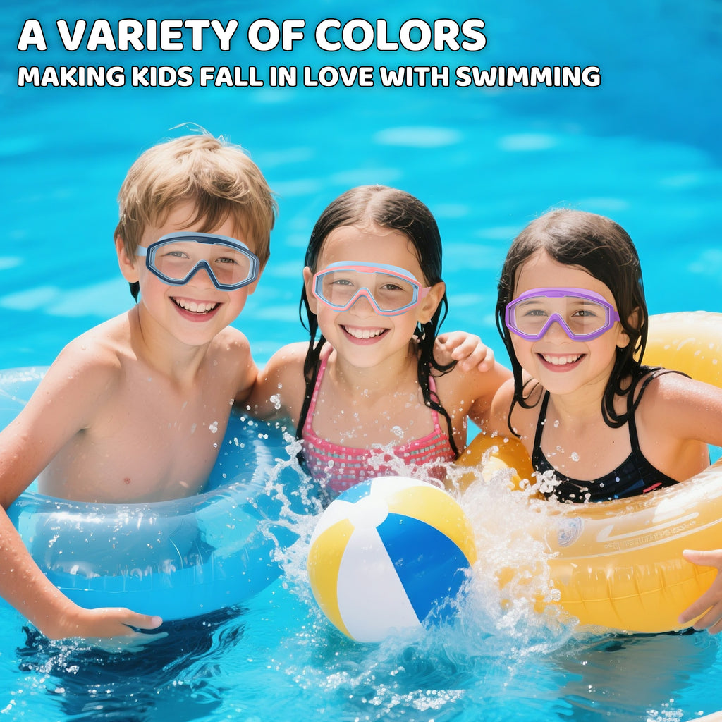 Ambienden Children's Diving Goggles, Anti-Fog UV Protection, Wide Angle Vision, 1-Click Adjustment, Silicone Seal, Unisex Swimming Goggles Children 3-12 Years