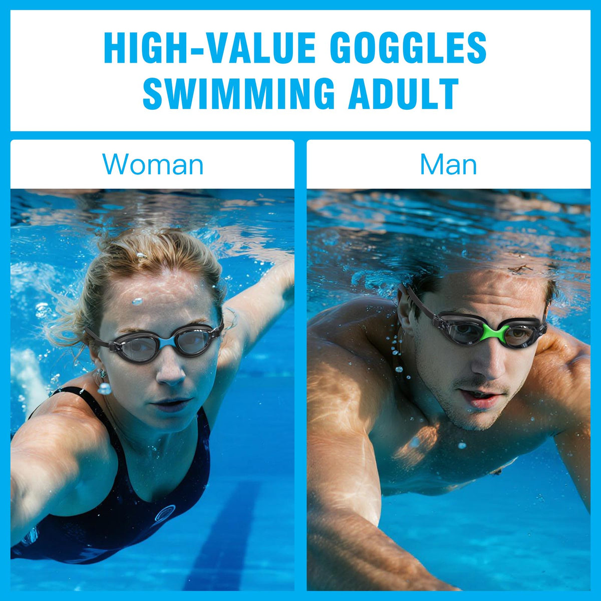 Ambienden Swimming Goggles Women/Men Anti-Fog Adjustable Wide-Angle