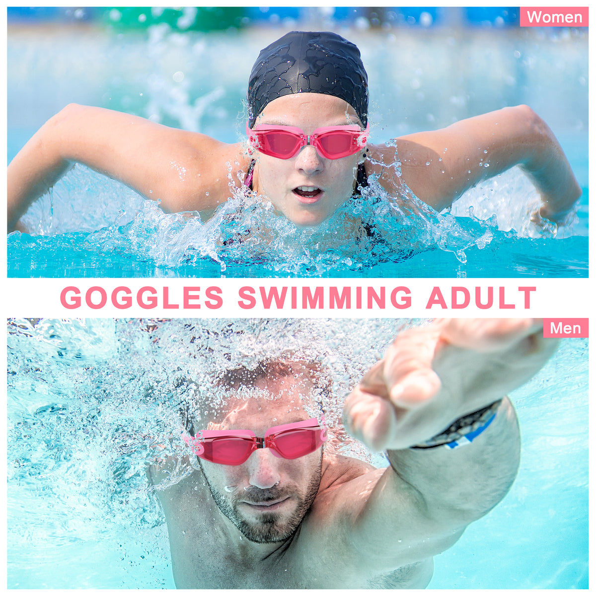 Ambienden Adult Swimming Pool Goggles, Anti-Fog Waterproof White UV Protection
