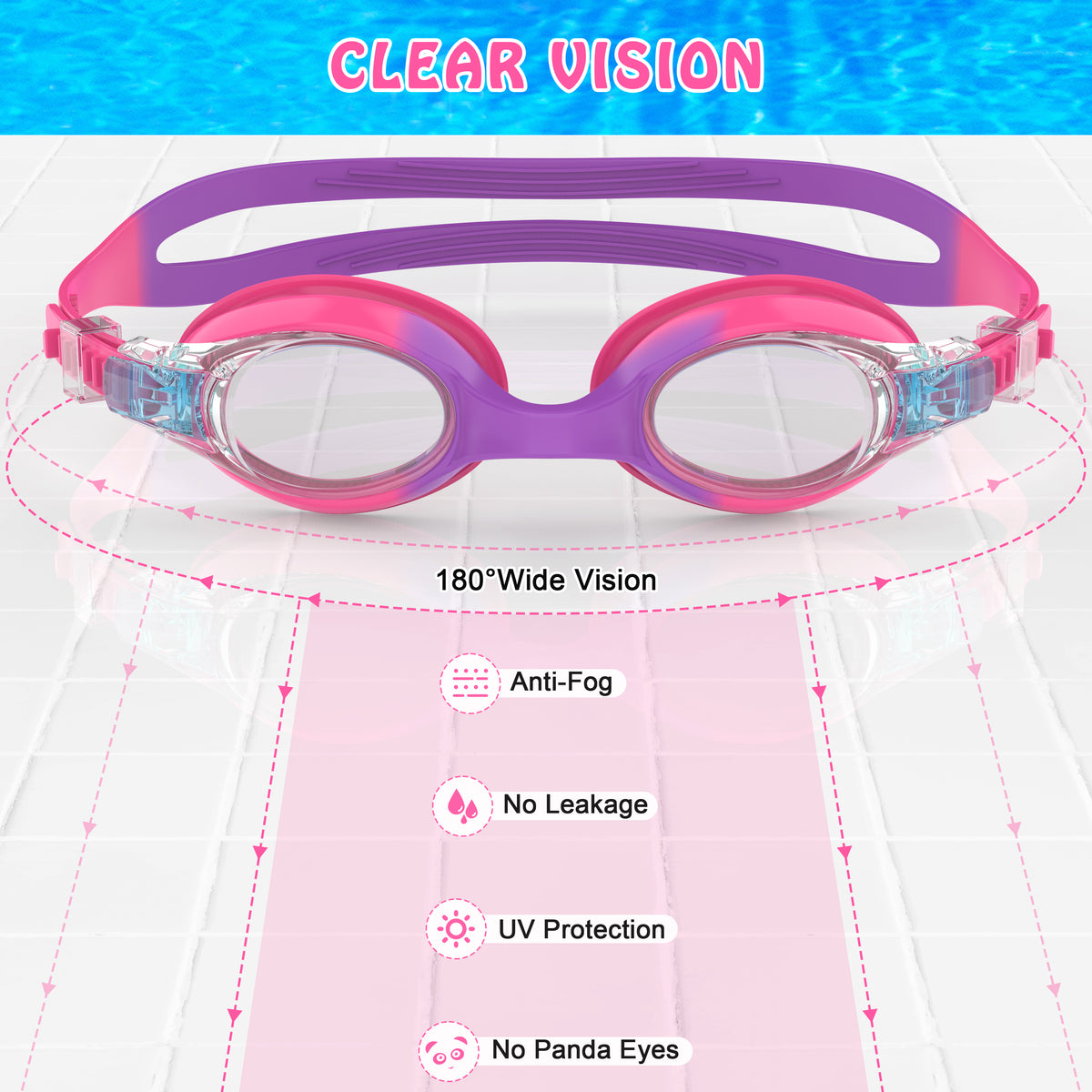 Ambienden Children's Diving Goggles, High Definition Anti-Fog, UV Protection, Children's Swimming Goggles with Quick Adjust Strap, Silicone Seal, Unisex with Small Frame, Swimming Goggles Children 3-14 Years