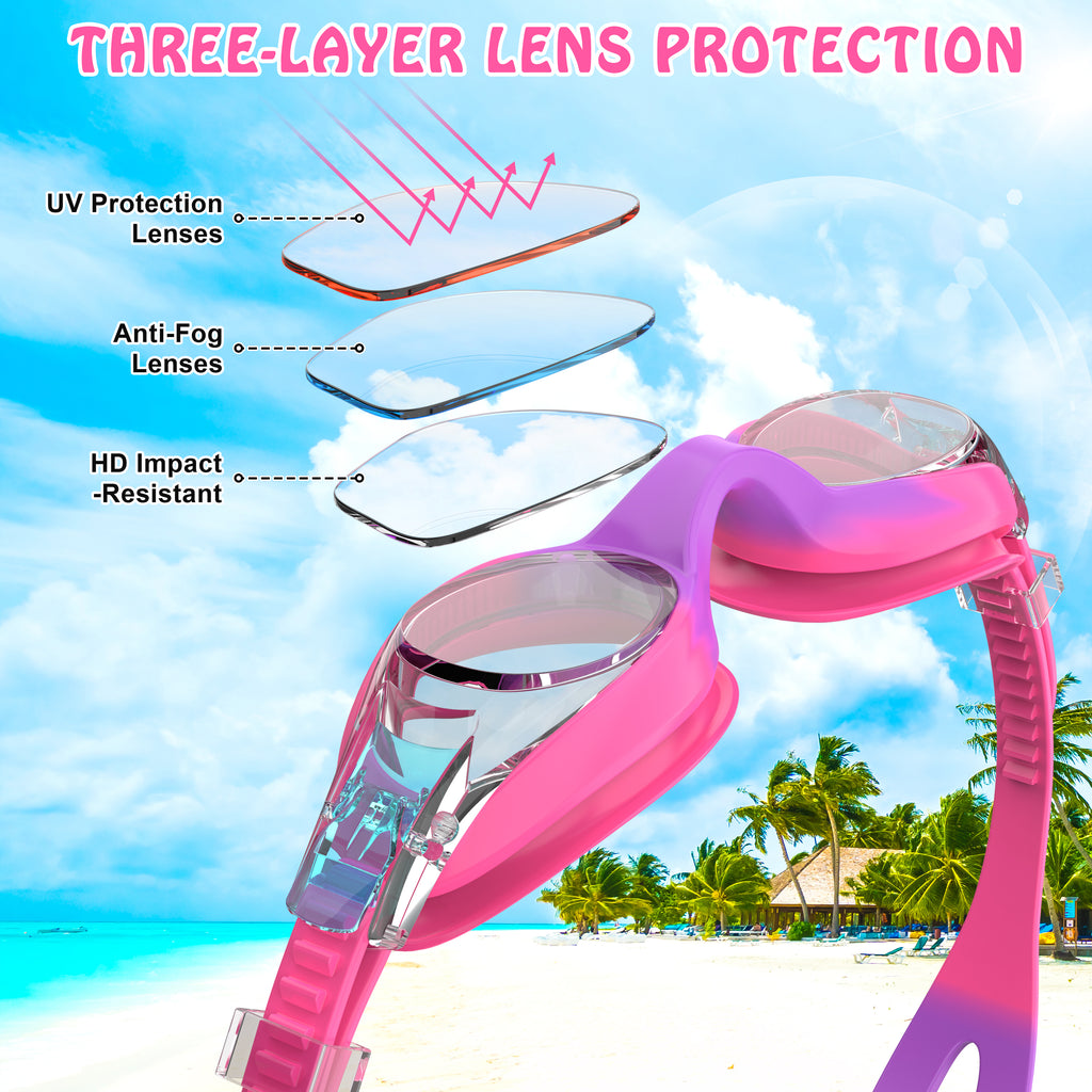 Ambienden Children's Diving Goggles, High Definition Anti-Fog, UV Protection, Children's Swimming Goggles with Quick Adjust Strap, Silicone Seal, Unisex with Small Frame, Swimming Goggles Children 3-14 Years