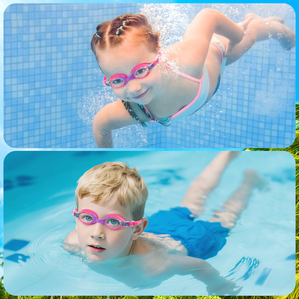 Ambienden Children's Diving Goggles, High Definition Anti-Fog, UV Protection, Children's Swimming Goggles with Quick Adjust Strap, Silicone Seal, Unisex with Small Frame, Swimming Goggles Children 3-14 Years