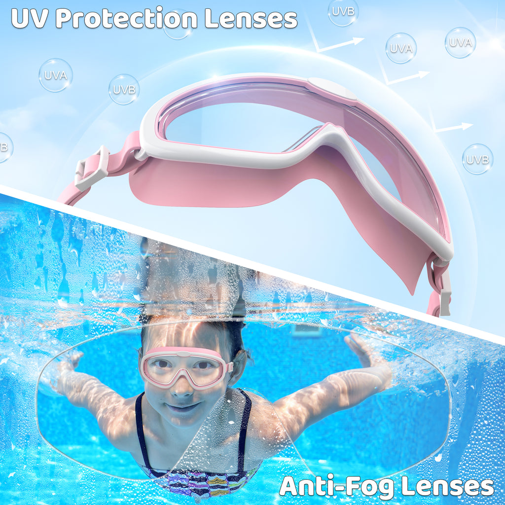 Ambienden 2Pcs Set Swimming Goggles Kids 3-14 Years Anti-Fog