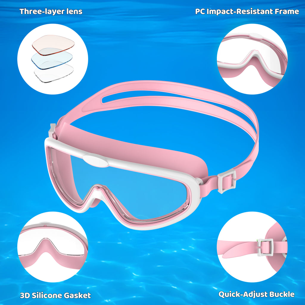 Ambienden 2Pcs Set Swimming Goggles Kids 3-14 Years Anti-Fog