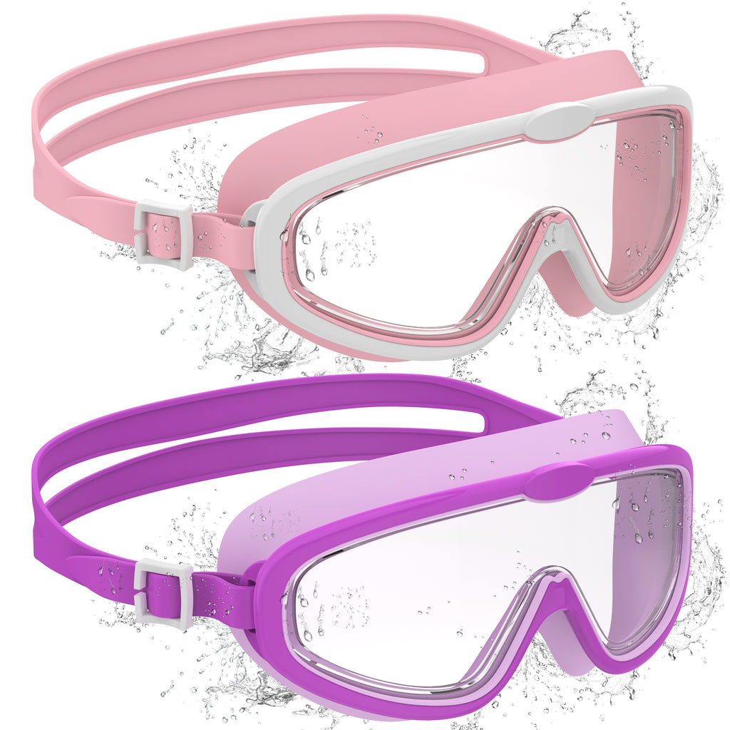 Ambienden 2Pcs Set Swimming Goggles Kids 3-14 Years Anti-Fog
