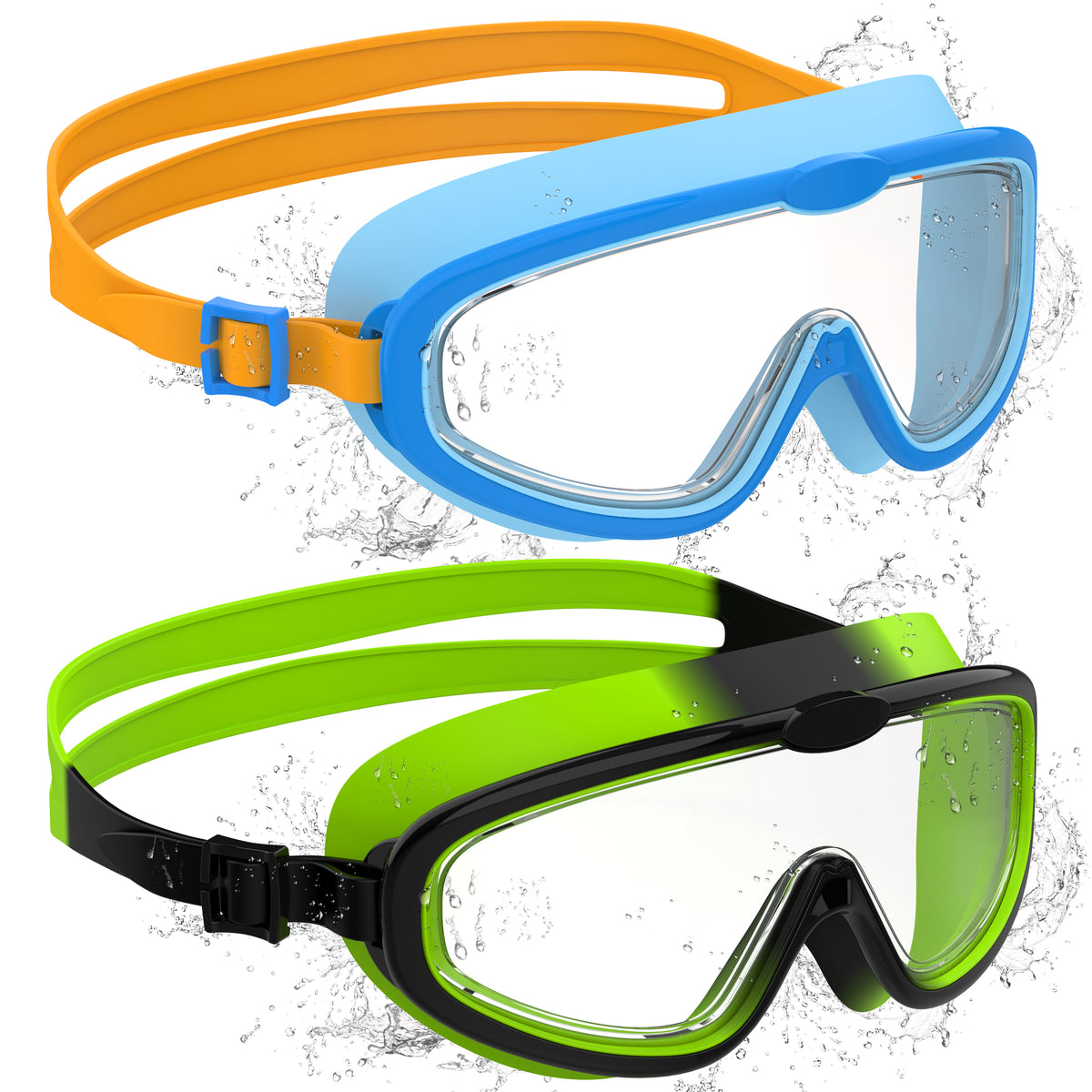 Ambienden 2Pcs Set Swimming Goggles Kids 3-14 Years Anti-Fog