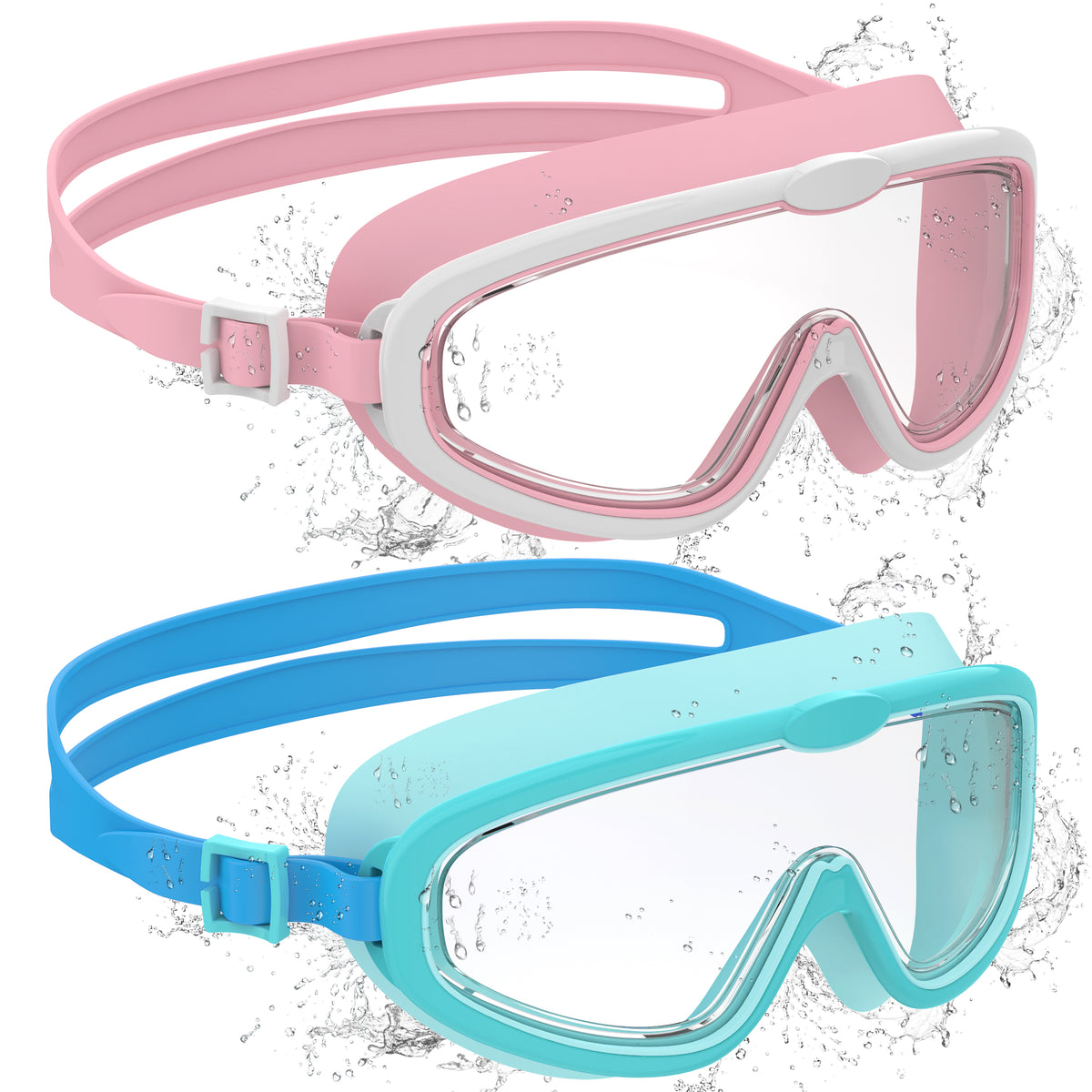 Ambienden 2Pcs Set Swimming Goggles Kids 3-14 Years Anti-Fog