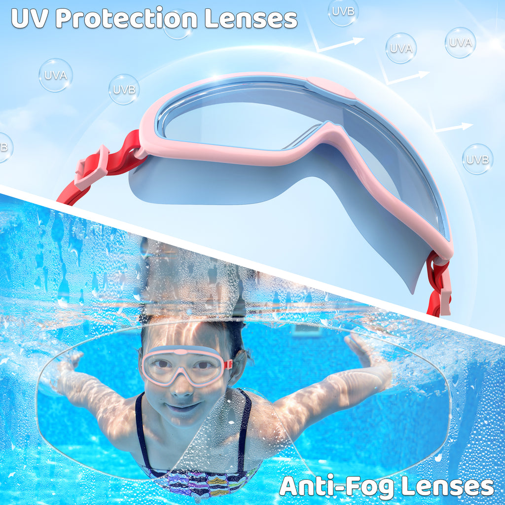 Ambienden 2Pcs Set Swimming Goggles Kids 3-14 Years Anti-Fog
