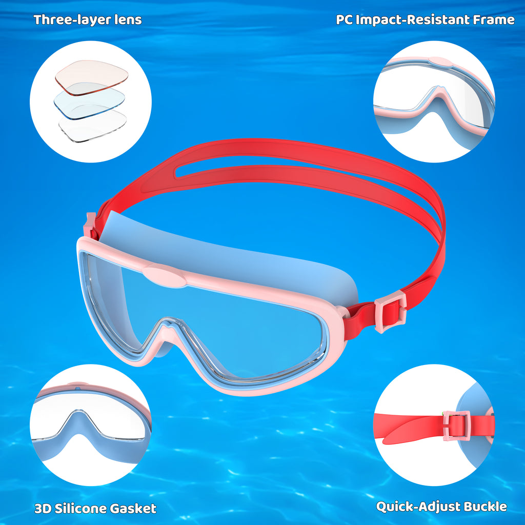 Ambienden 2Pcs Set Swimming Goggles Kids 3-14 Years Anti-Fog