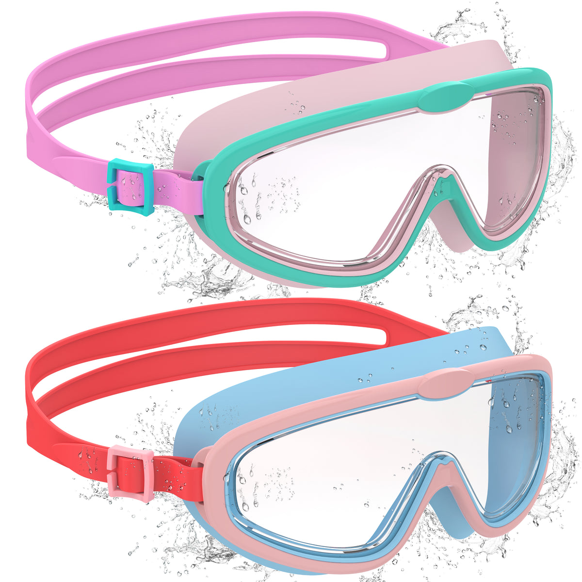 Ambienden 2Pcs Set Swimming Goggles Kids 3-14 Years Anti-Fog